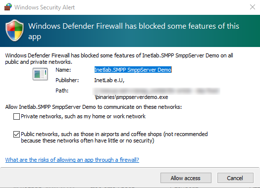 Demo Server firewall warning