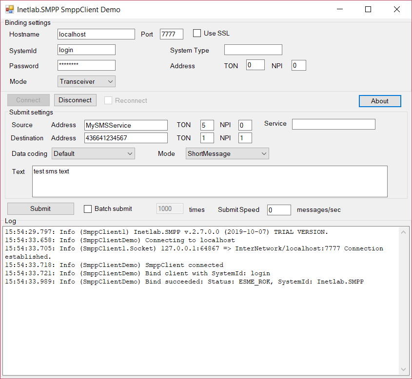 SMPP Client Log Info