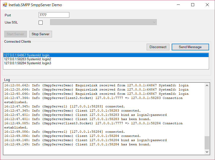 SMPP Server clients list