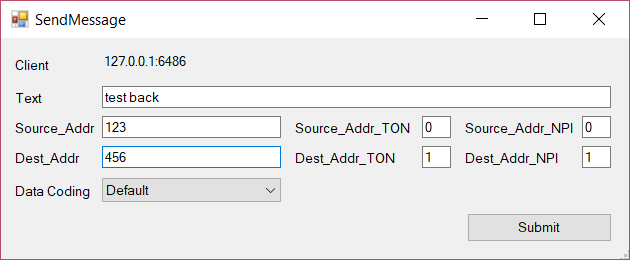SMPP Server message form