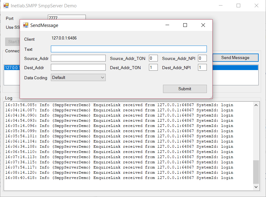 SMPP Server send message
